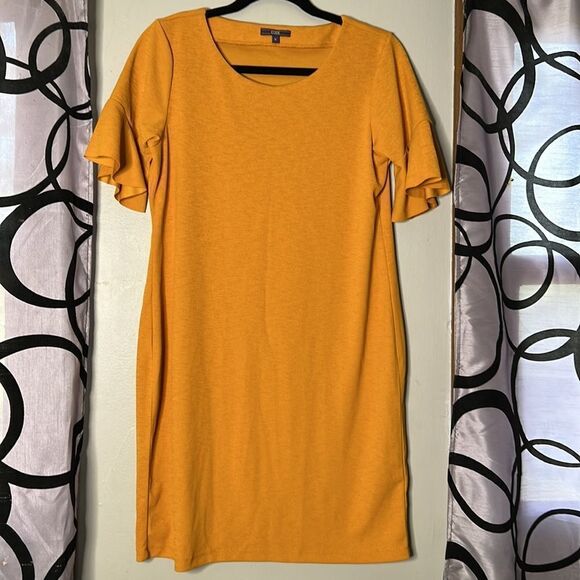 Code Shift Dress Autumn Yellow Ruffle Short Sleeves Knee Length size 14 - Picture 6 of 15